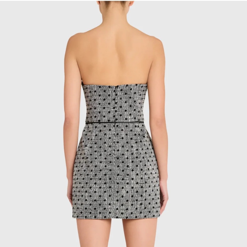 Amanda Uprichard Puzzle Strapless Black & White Polkadot TweedMini Dress Large - Picture 3 of 4